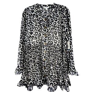 Leopard Print Button Front Babydoll Tunic Blouse Plus Size 14W